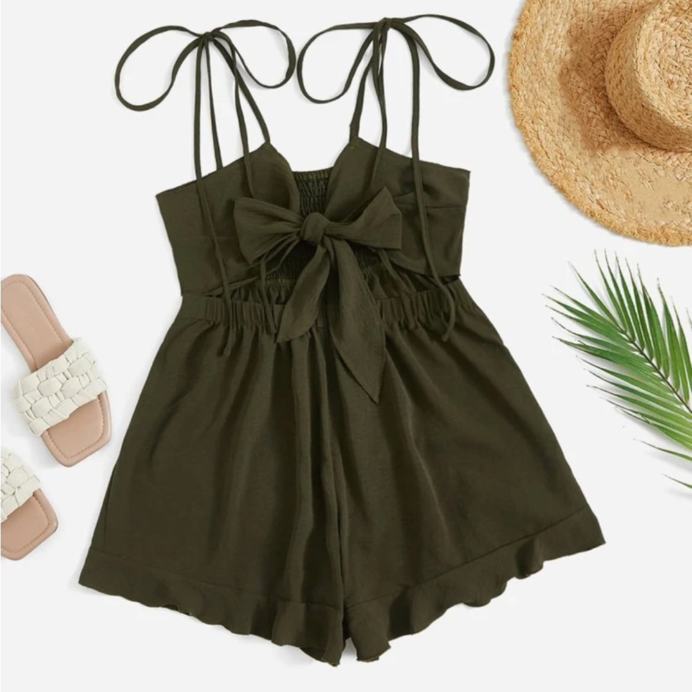 Plus Tie Front Shirred Back
Ruffle Hem Cami Romper